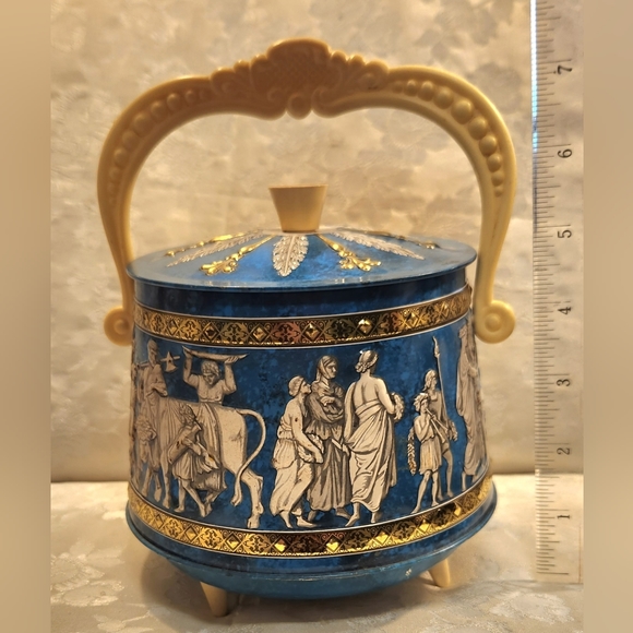 Vintage Footed Biscuit Tin with Lid & Handle Ancient Greece Wedding Celebration - Picture 5 of 6